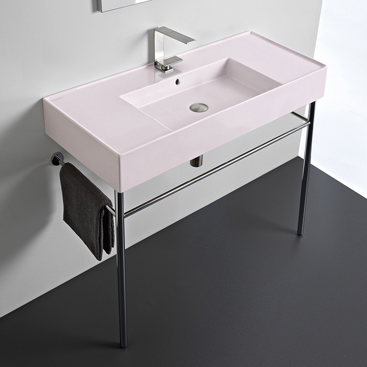 Scarabeo 5124-54-CON Pink Console Sink With Chrome Base, Modern, 40 Inch